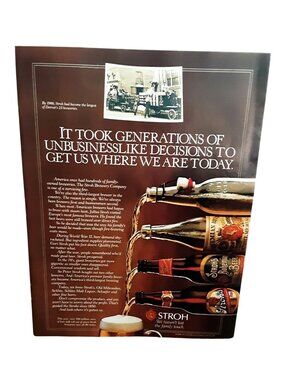 1984 Stroh’s Beer Print Ad Vintage Brewing Bottles Pouring Detroit